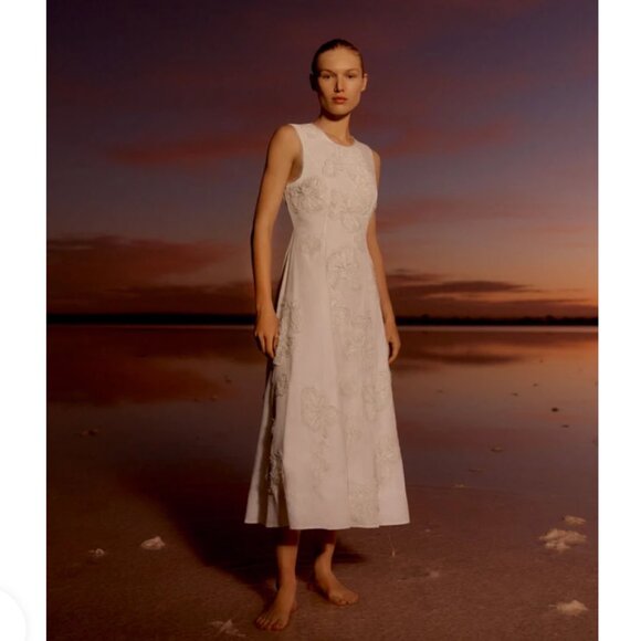 AJE Vera Beaded Flower Midi Dress Size XS, UK 6, US 2 - Picture 1 of 10